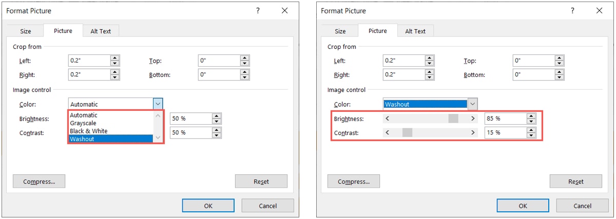 Format Picture box to color and adjust a watermark