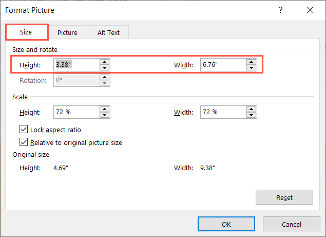 Format Picture box Size a watermark