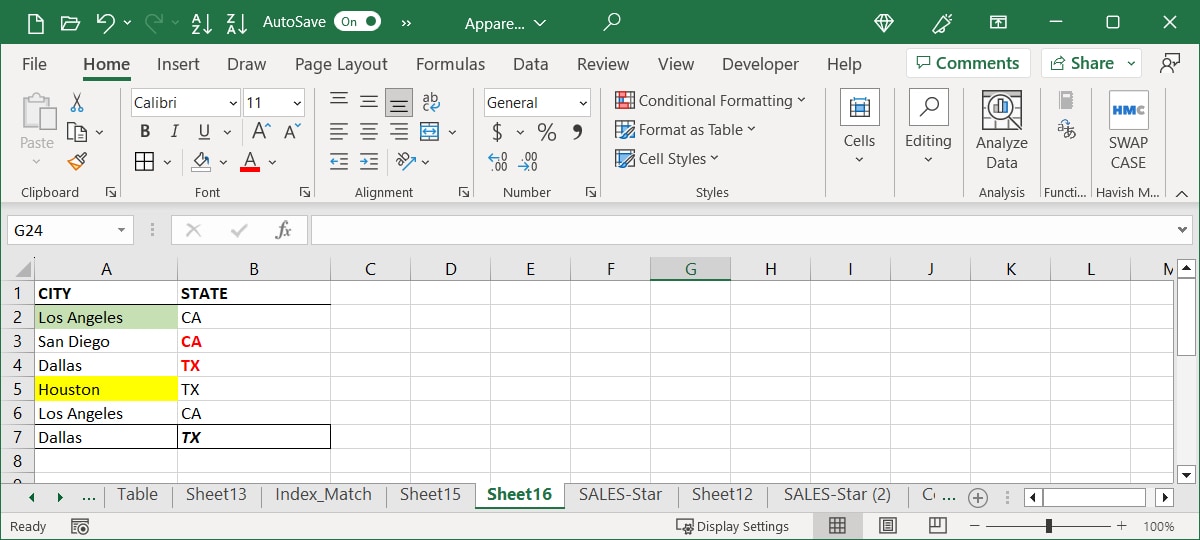 Formatted cells with fonts and borders in Excel