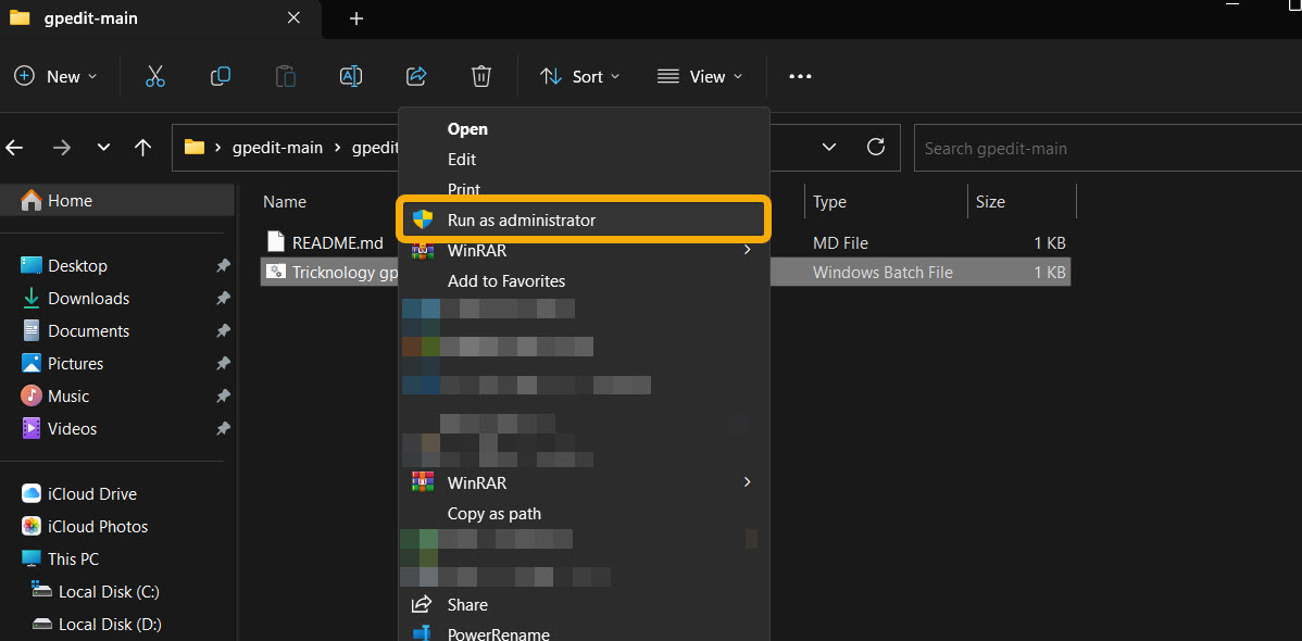 Running .BAT file as administrator. 