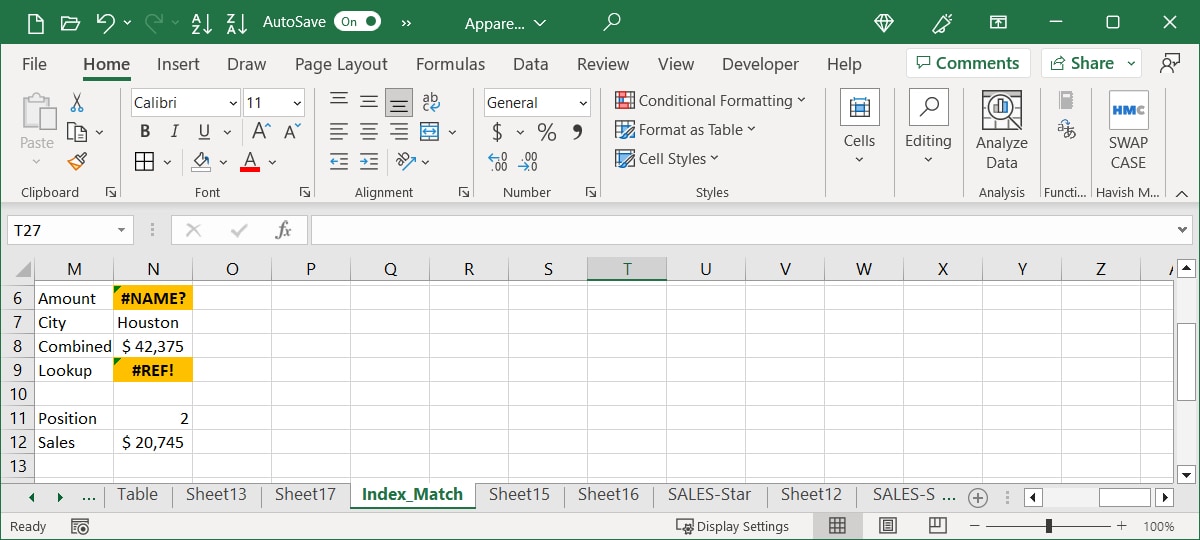 Highlighted errors in Excel