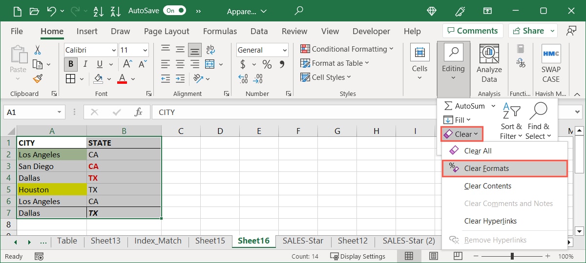 Clear Formats in the Clear menu