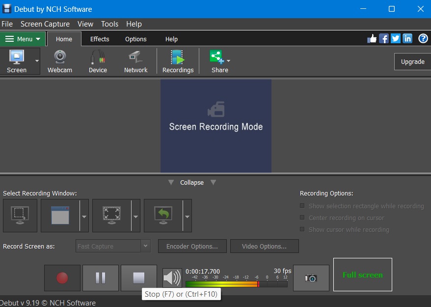 Debut Stop button to stop recording. 