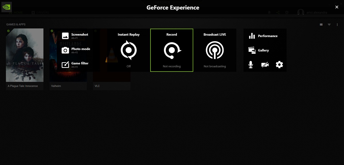 Record button in GeForce Experience rig. 