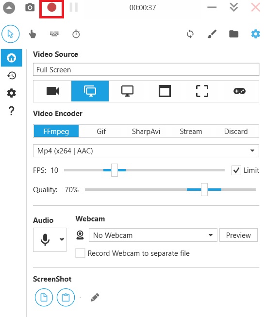 Multiple options visible in Screen Recorder Pro to capture video recording. 