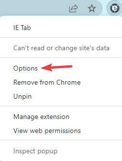 IE Mode Chrome Click On Options