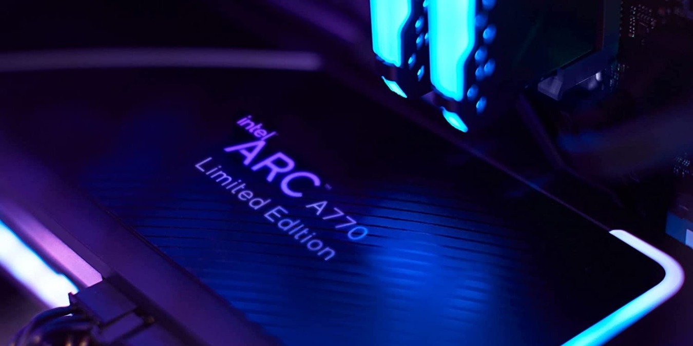 Close up of Intel Arc A770 installed in a computer