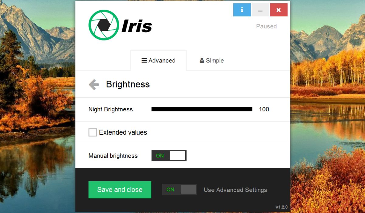 Iris Screen Dimmer app in action.