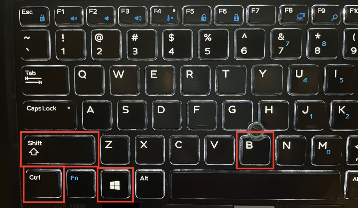 Keyboard view on a laptop that's playing a game. 