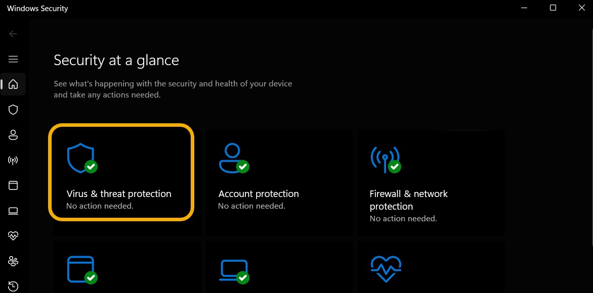 Click on "Virus & threat protection" in Windows Security.