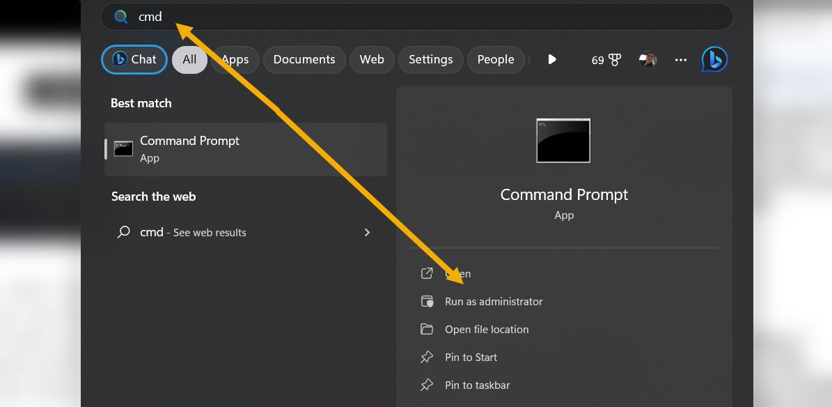 Typing "cmd" in Windows Search. 