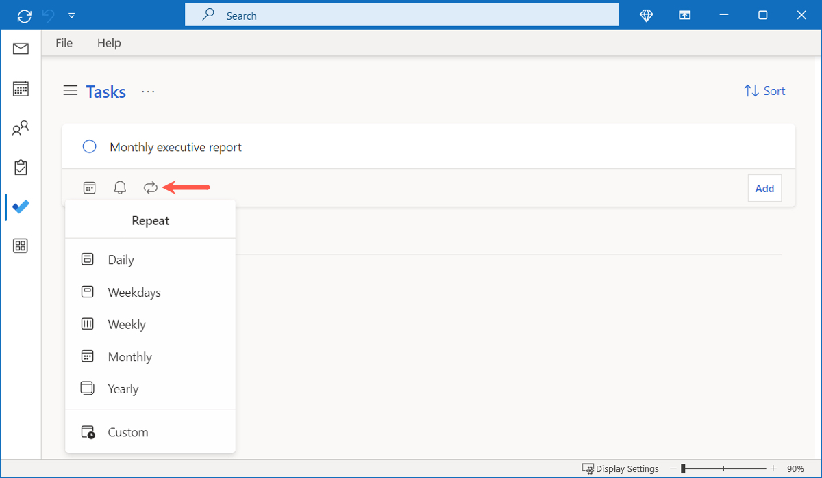 Microsoft To Do repeating task settings