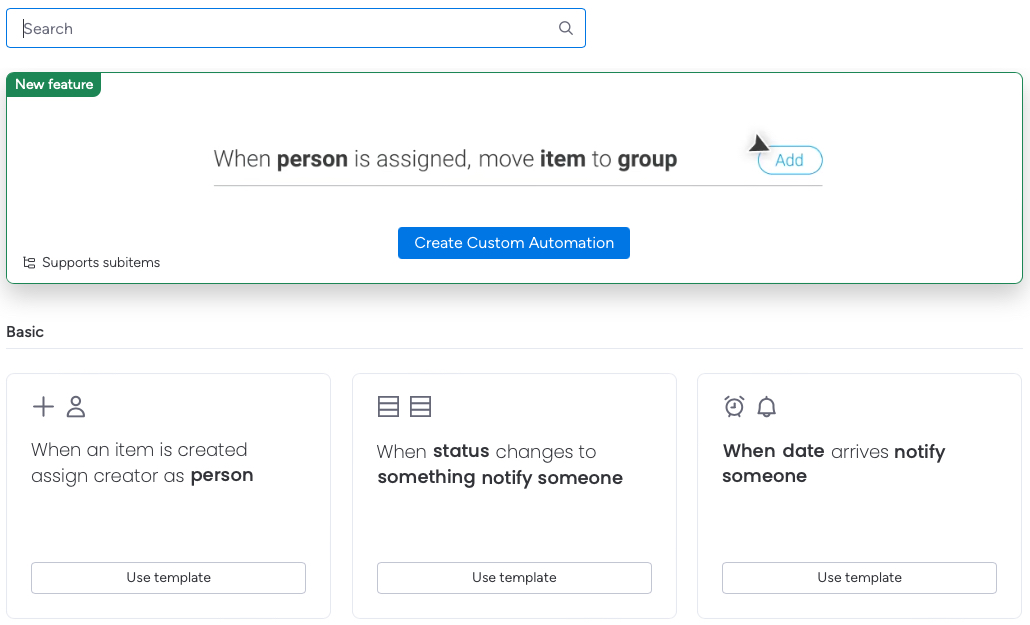 Monday.com Automation Rule setup