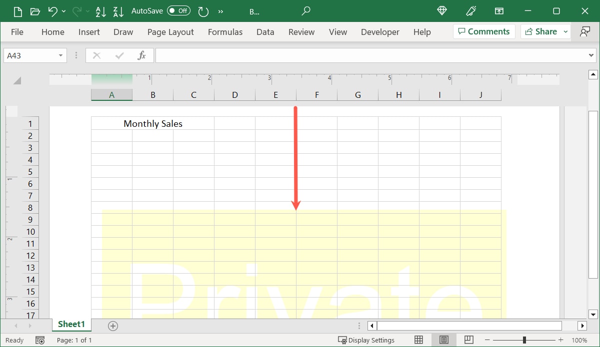 Watermark moved downward in Excel