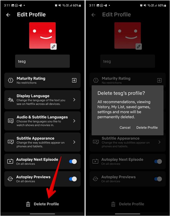 Netflix Mobile Delete Profile