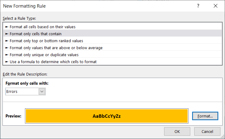 New Rule preview in Excel