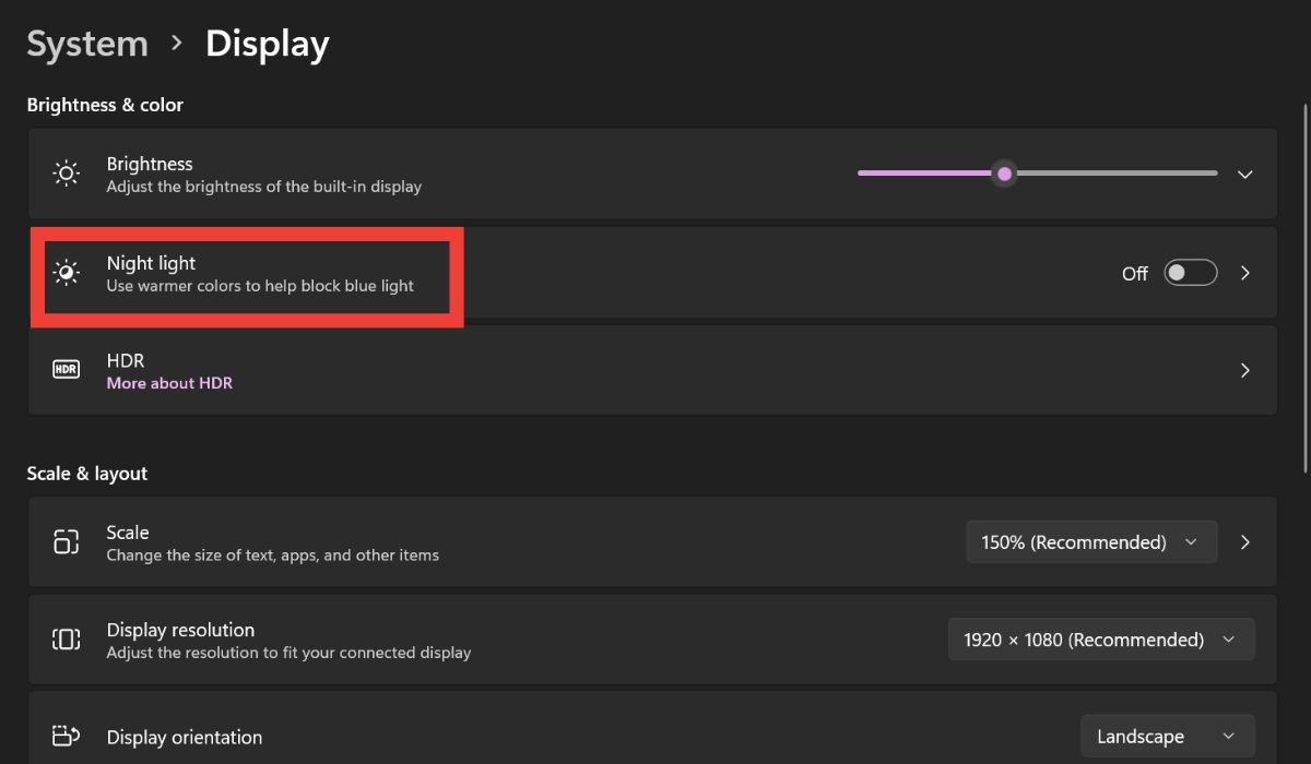 Clicking on the "Night light" option under Display in Settings.