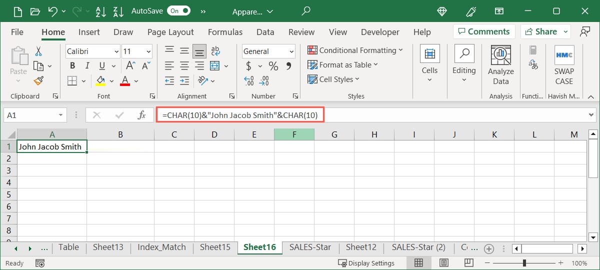 Non printing characters in a formula