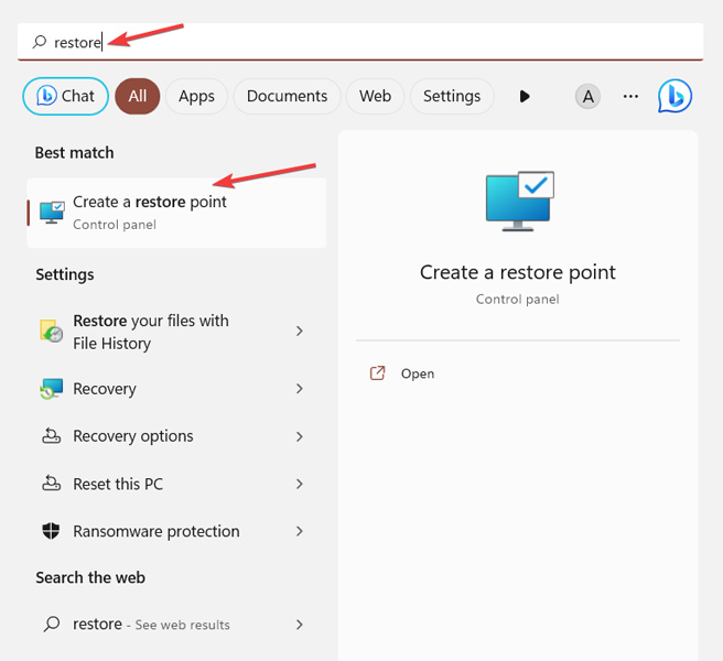 Open Create A Restore Point