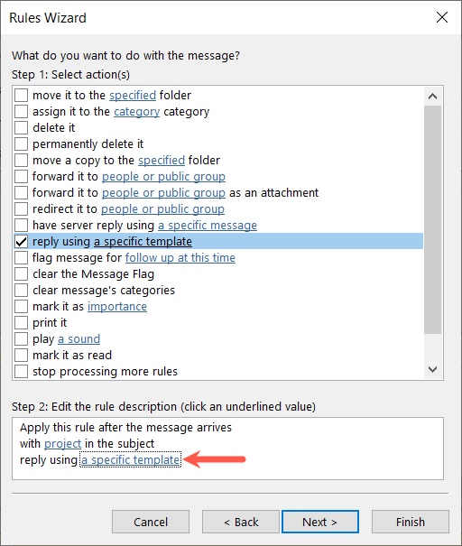 Outlook Rule Template Reply action