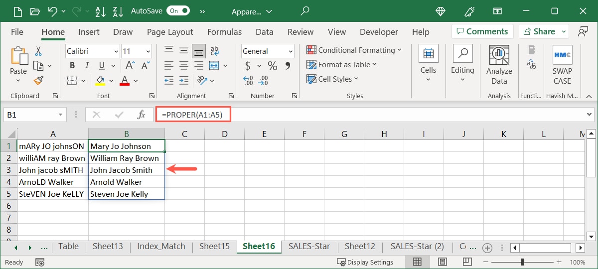 Proper function for a cell range in Excel