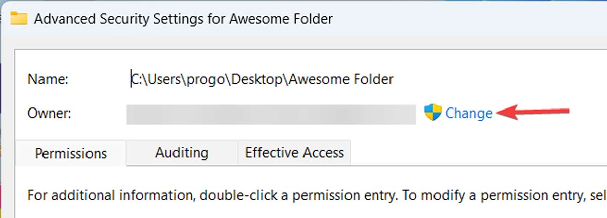 Pressing on "Change" option in Advanced Security Settings 