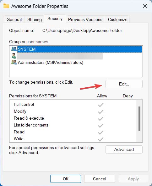 Pressing on "Edit" button in Properties window. 