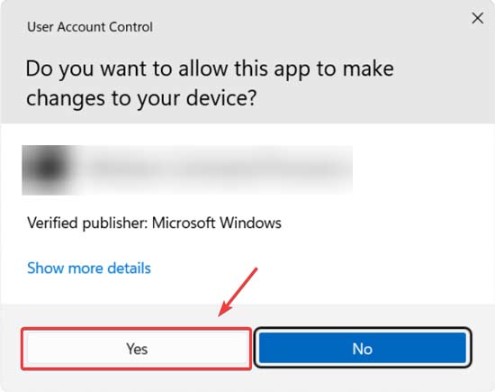 UAC window asking for confirmation. 
