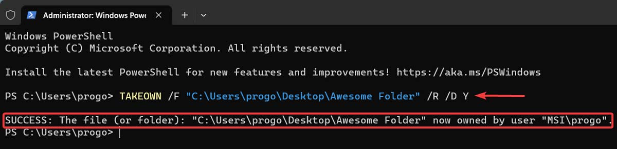 Typing command in PowerShell. 