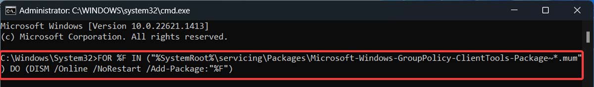 Typing command in CMD. 