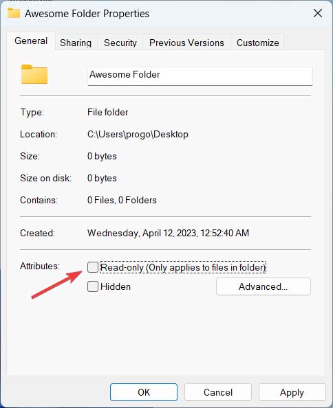 Untick "Read-only" option in "Properties" window. 