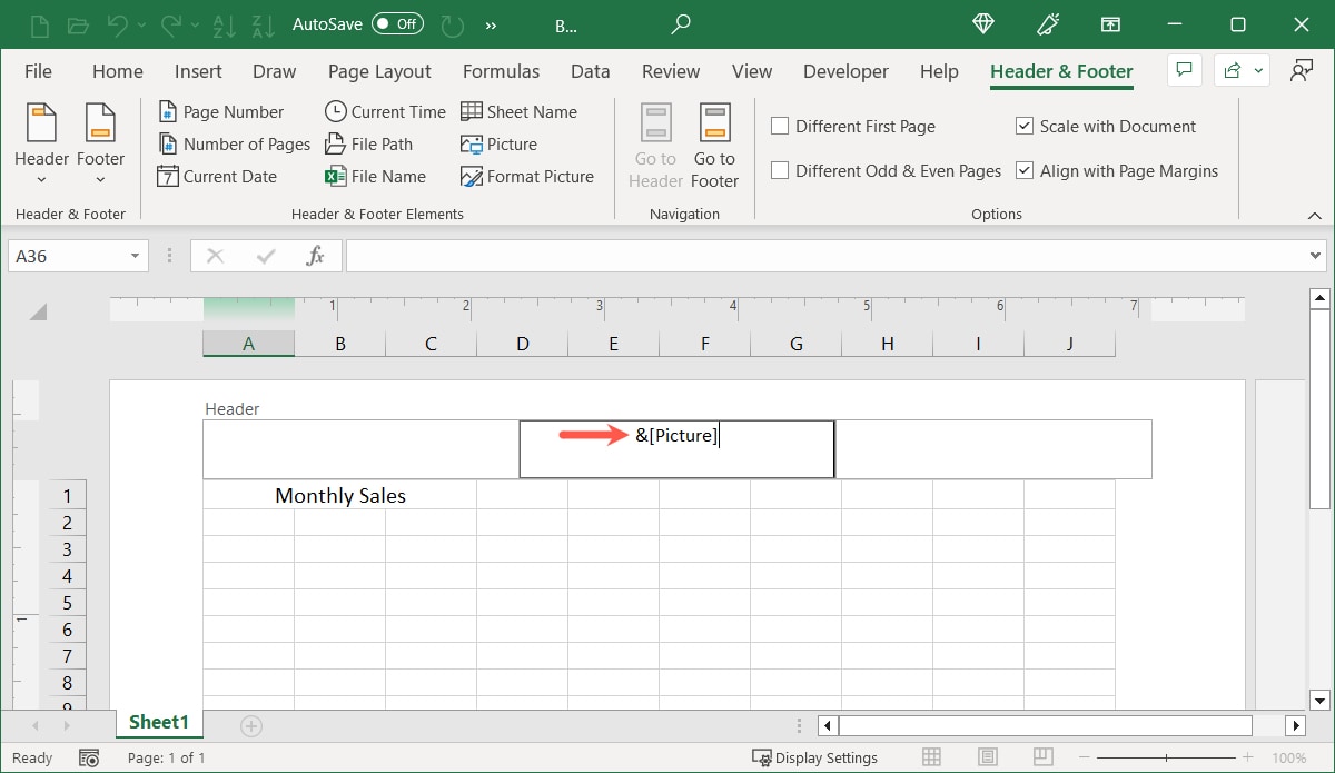 Picture control in the header in Excel