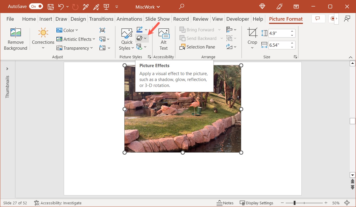 Picture Effects on the Picture Format tab