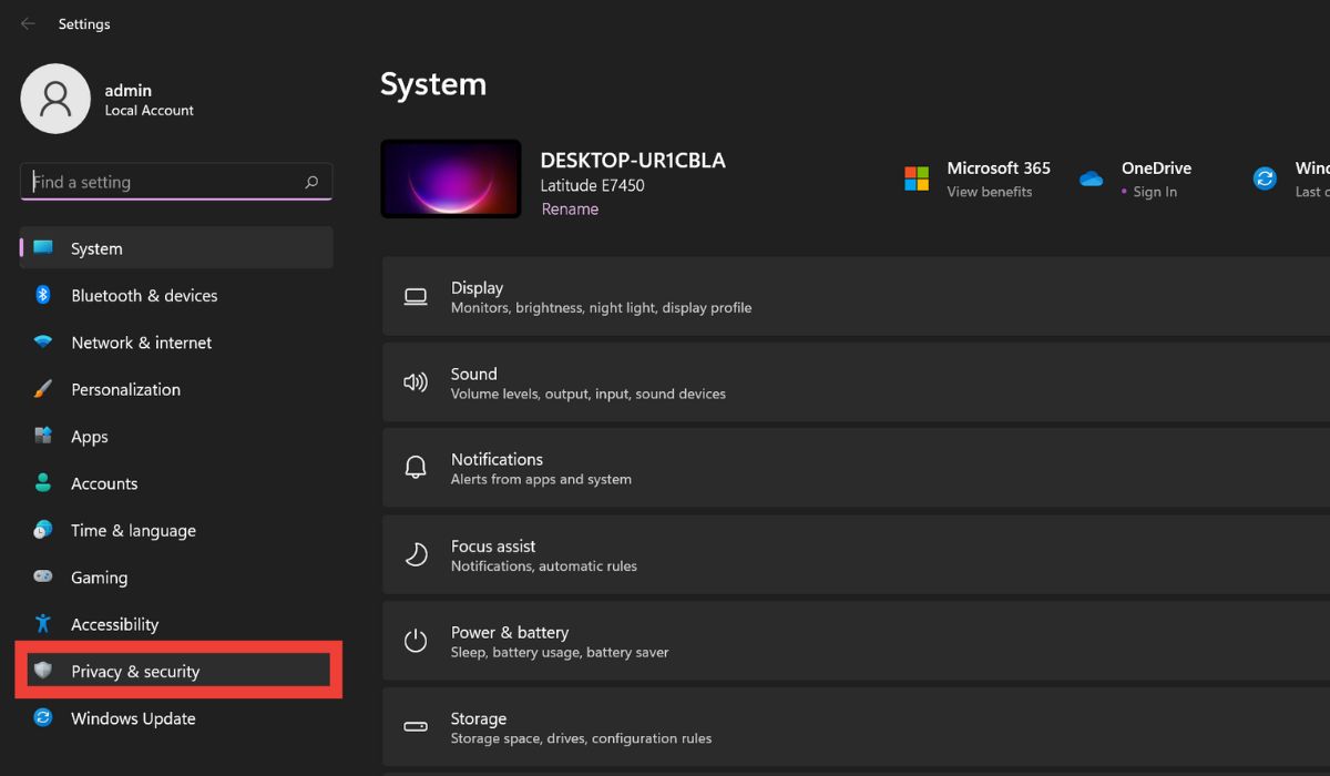Opening Privacy & security" in Settings.