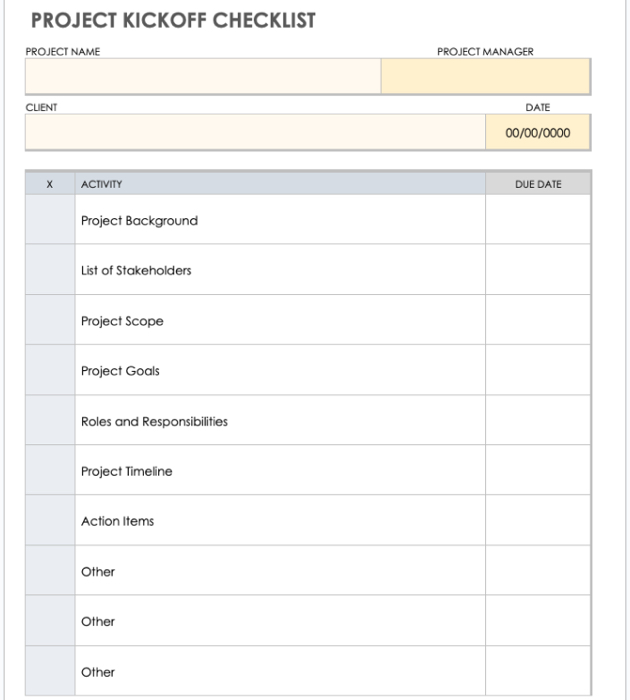 Project Kickoff Checklist template