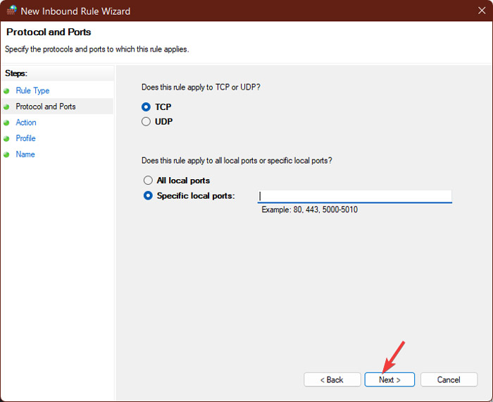Protocols And Ports Window