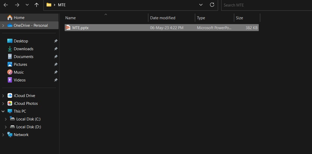 Renaming PPTX file in File Explorer.