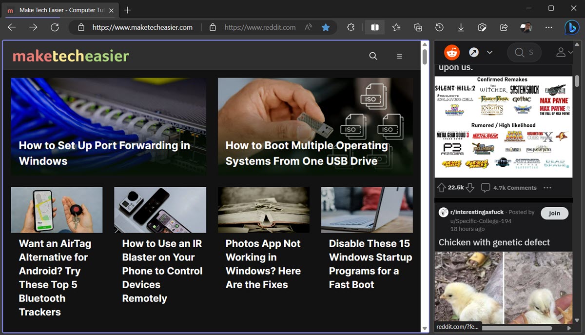 Adjusting the size of each window in Microsoft Edge. 