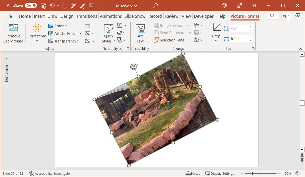 Rotate an image left in PowerPoint