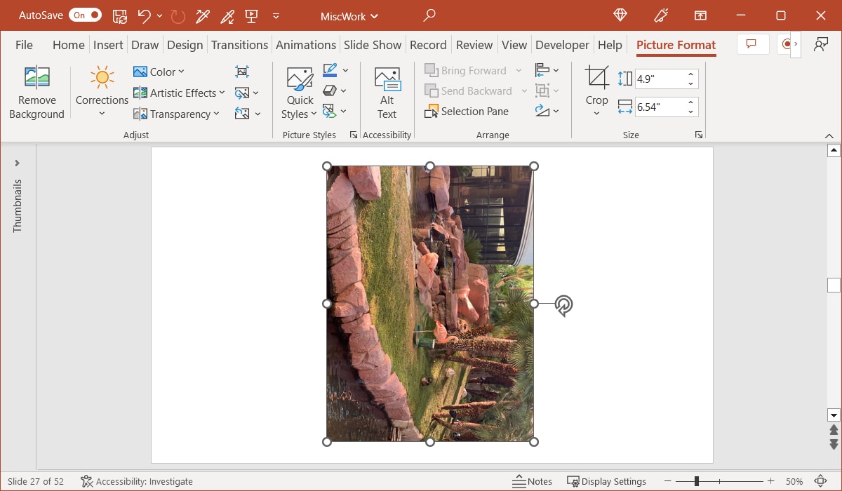 Rotated an image sideways in PowerPoint