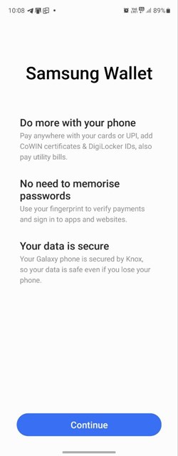 Samsung Wallet app interface. 