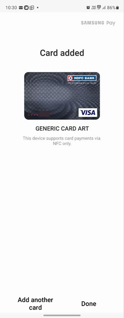 New card added in Samsung Wallet app. 