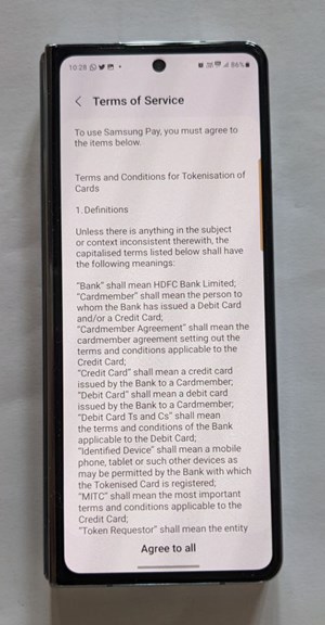 Agreeing to the "Terms of Service" in Samsung Wallet app. 