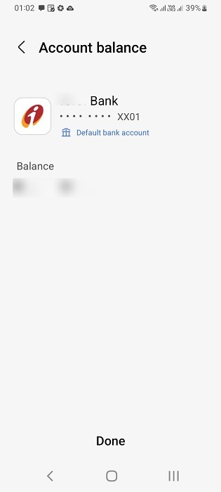 Reading bank account balance on the wallet app.