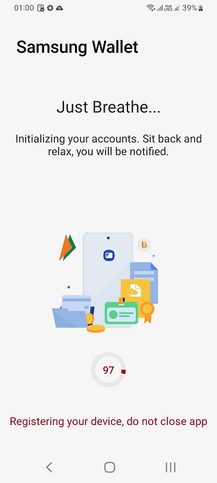Device registration and accounts initialization on Samsung Wallet.