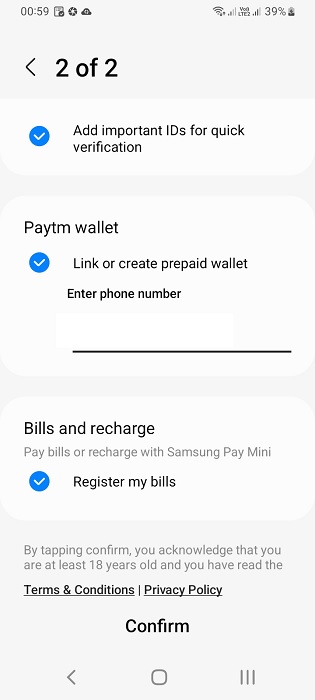 Making online payments and bill recharges in Samsung Wallet.