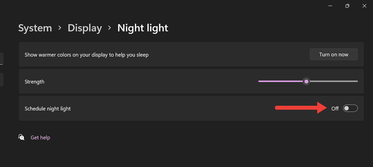 Turning off "Scheduling night light" option.