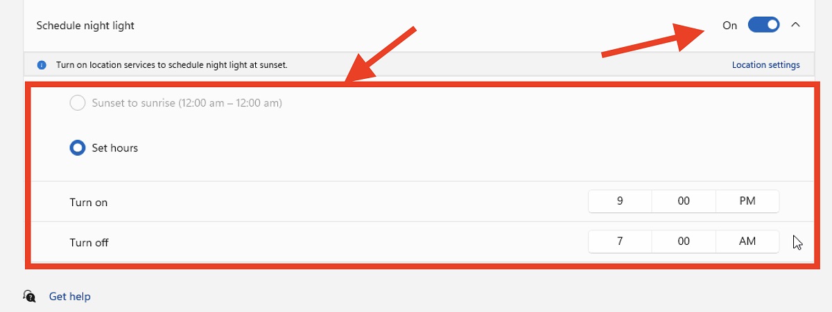 Scheduling options for Night Time. 