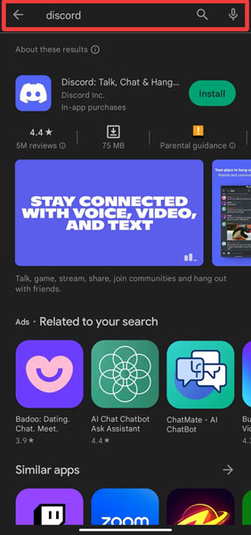 Search For Discord On Play Store
