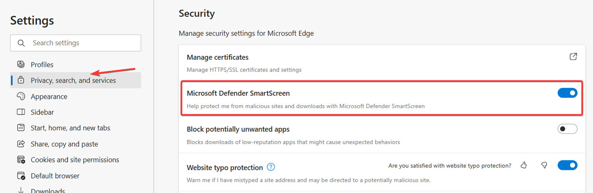 Security Settings In Microsoft Edge